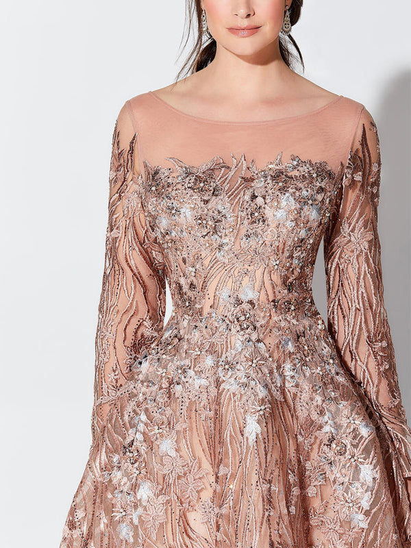 Round Neck Lace Long Sleeve Maxi Dress