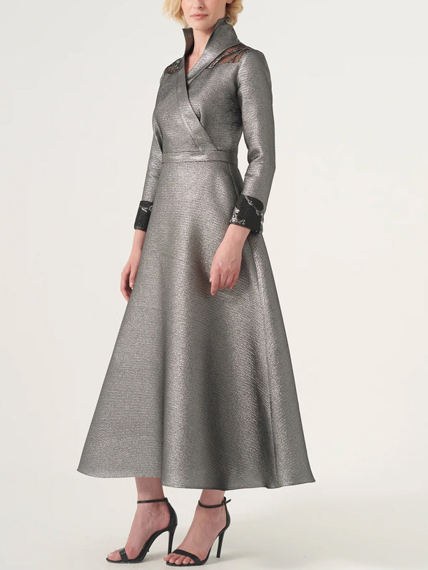 Lapel Solid Color Midi Dress