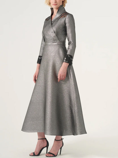 Lapel Solid Color Midi Dress