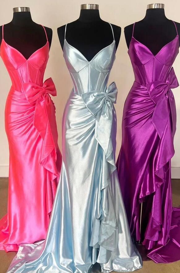 Senor Prom Dresses, Spaghetti Straps Evening Dresses, Celebrate Dress With Bowknot