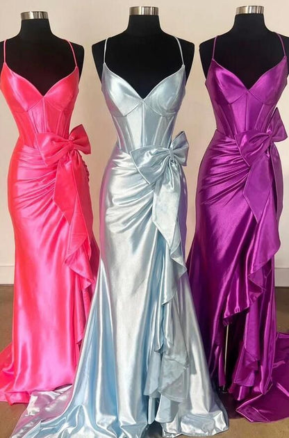 Senor Prom Dresses, Spaghetti Straps Evening Dresses, Celebrate Dress With Bowknot