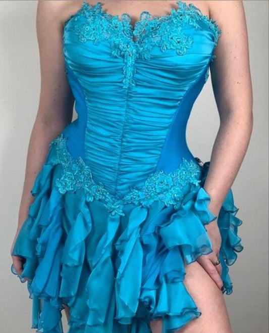 Blue exquisite applique vintage fashion short chiffon homecoming dress party dress gh4992