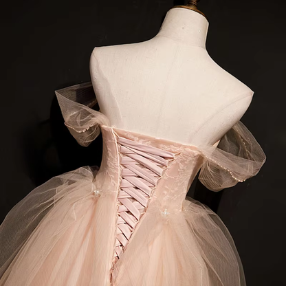 Pink Tulle Princess Beaded And Lace Long Formal prom Dress, Pink Party Dress Evening Dress    cg21801