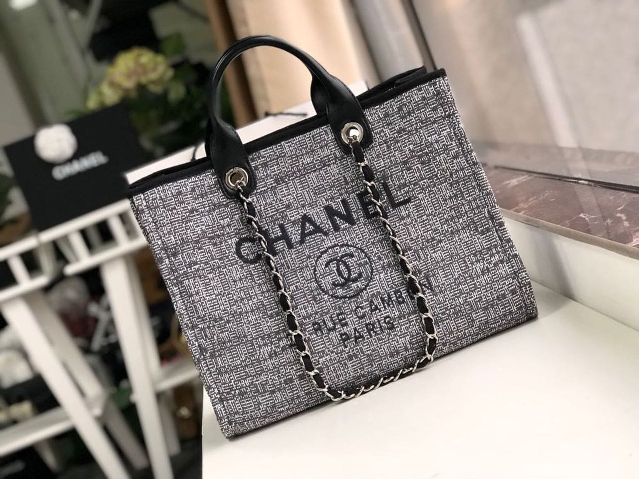 Chanel Deauville Tote Raffia Canvas Bag
