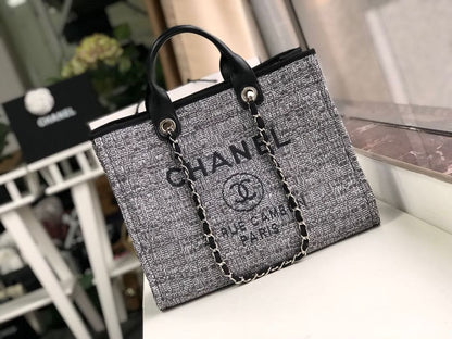 Chanel Deauville Tote Raffia Canvas Bag