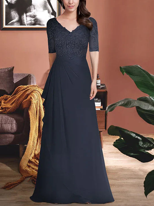 V-neck Lace Solid Color Maxi Dress