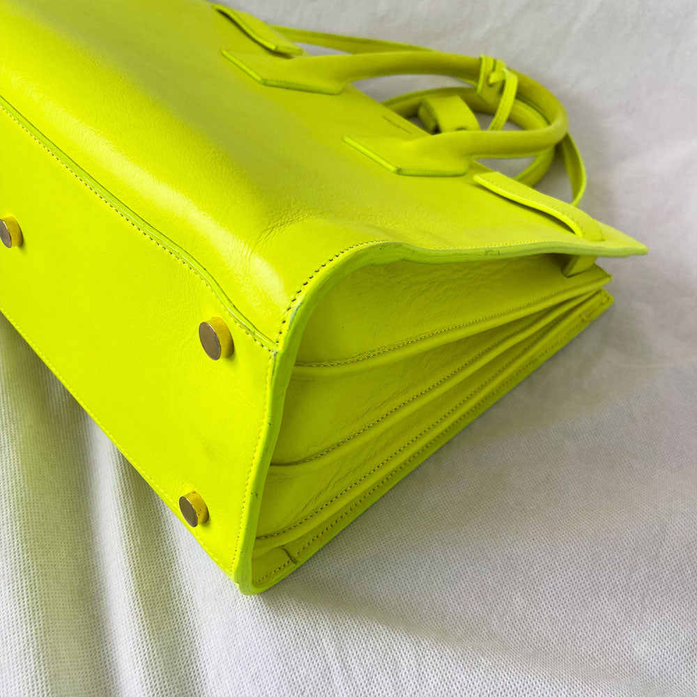 Saint Laurent Neon Yellow Leather Small Classic Sac De Jour Tote