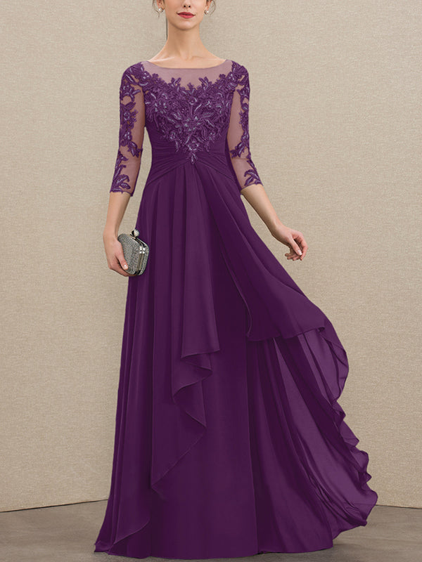 Round Neck Lace Sequins Solid Color Maxi Dress