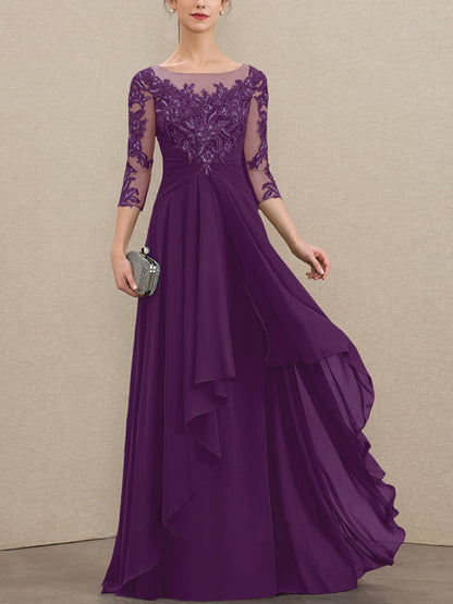 Round Neck Lace Sequins Solid Color Maxi Dress