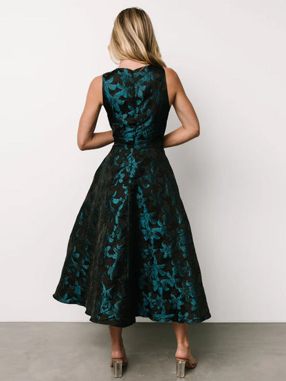 Crew Neck Sleeveless Printed Midi Dress