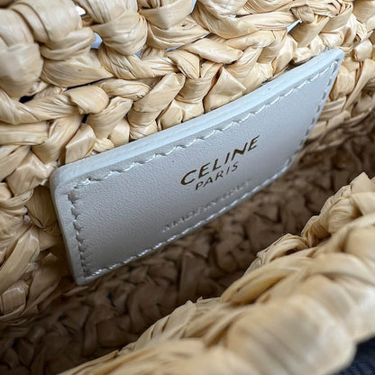 CELINE CHAIN SHOULDER BAG CLAUDE IN RAFFIA EFFECT TEXTILE