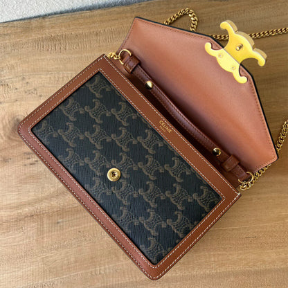 CELINE WALLET ON CHAIN MARGO in TRIOMPHE CANVAS and calfskin