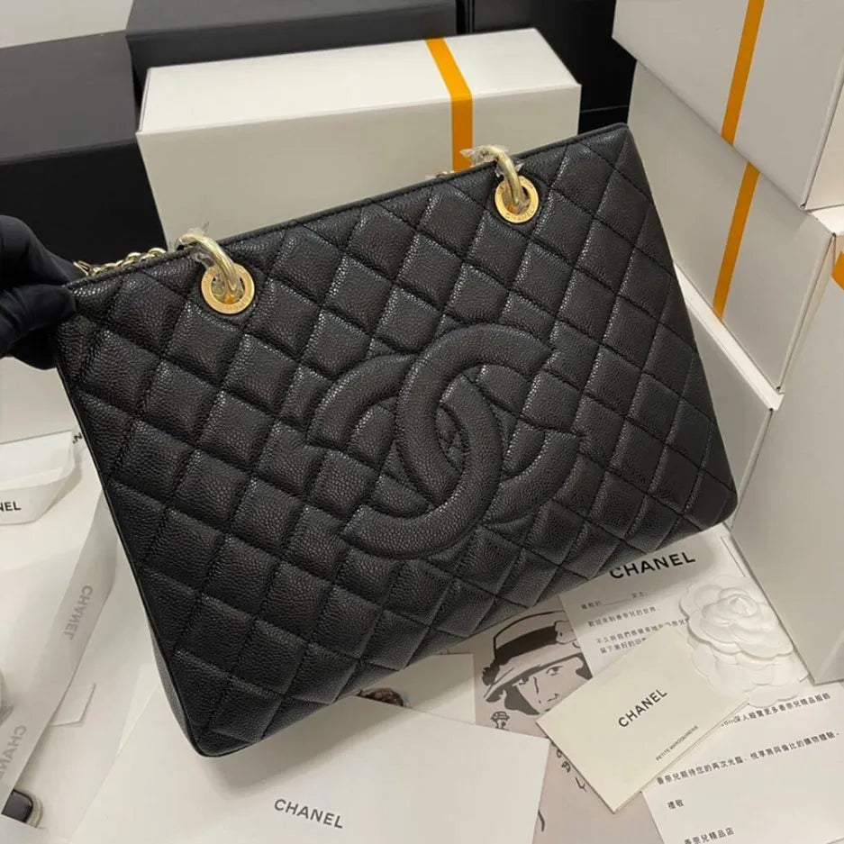 CHANEL CAVIAR QUILTED GRAND SHOPPING TOTE GST BLACK