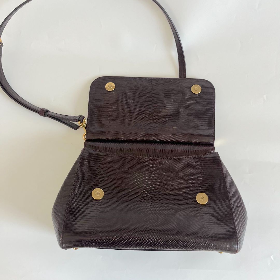 Dolce & Gabbana Burgundy Lizard Embossed Leather Medium Miss Sicily Bag