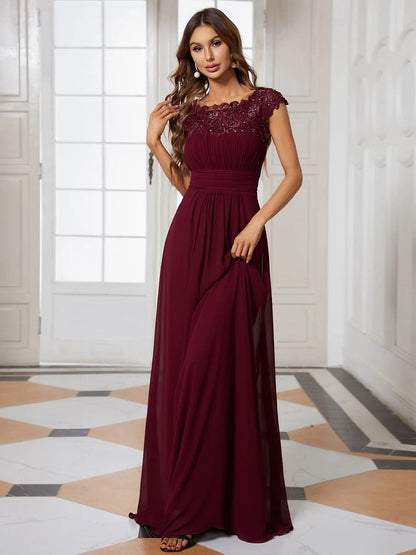 loveedsTM - Elegant Evening Dresses O-Neck Sleeveless A-LINE Lace Floor-Length Gown 2024 Ever pretty of Burgundy Simple Prom Dress Women