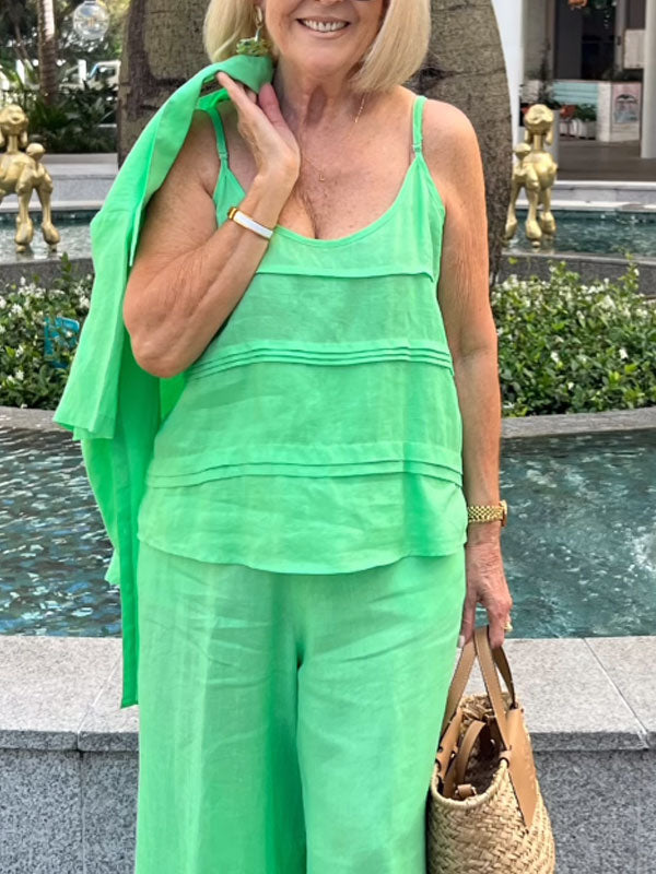 Temperament Cotton Linen Shirt Short Sleeve Wide Leg Pants Women's Sets