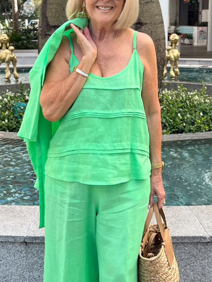 Temperament Cotton Linen Shirt Short Sleeve Wide Leg Pants Women's Sets