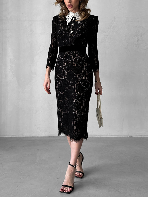 Lace Hollow Slim Slit Women's Dress