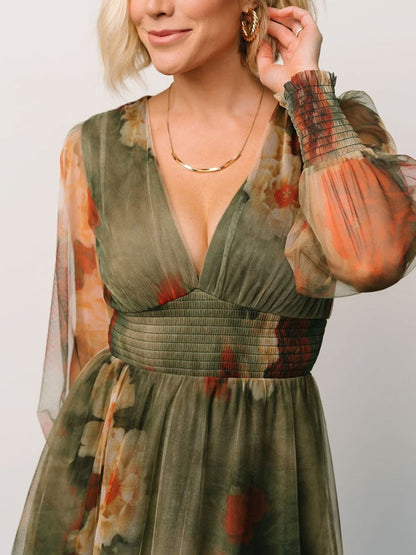 Oil Painting Printed Mesh Women's Dress