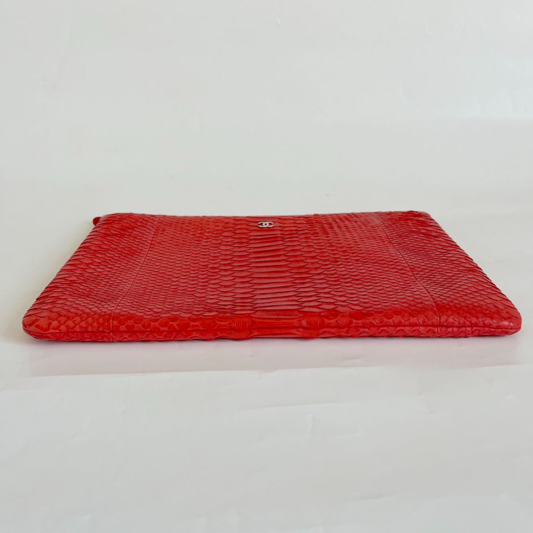 Chanel red python large zip pouch