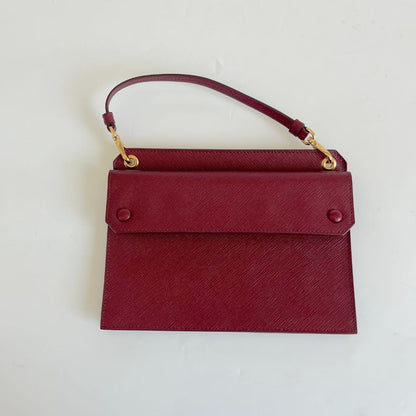 Prada Burgundy Saffiano Leather Mini Clutch Bag