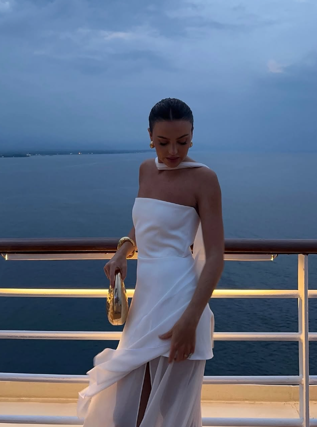 White Flowy Simple A Line Strapless Satin Chiffon Prom Dress Formal Dress with Slit SH3746