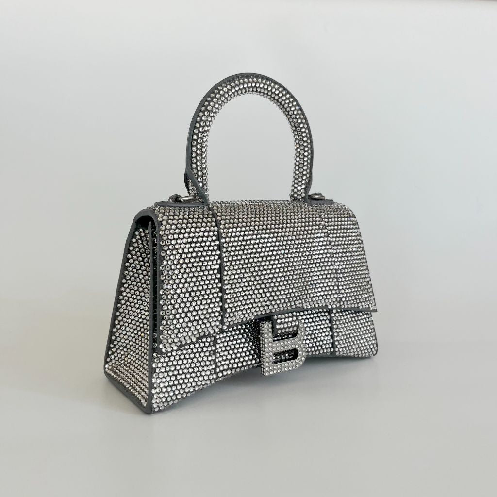 Balenciaga Hourglass XS Top Handle Bag in Rhinestones Suede Calfskin