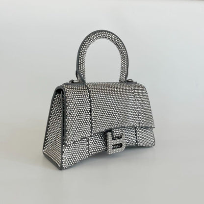 Balenciaga Hourglass XS Top Handle Bag in Rhinestones Suede Calfskin