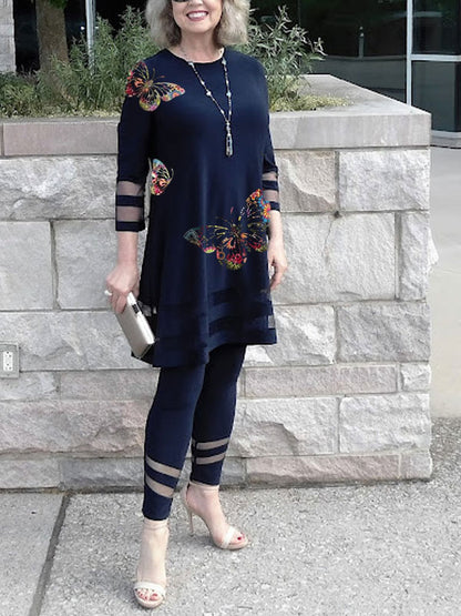 Temperament Butterfly Print Ladies Suit