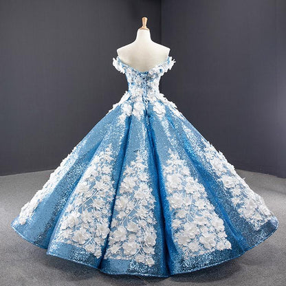 Luxurious Ball Gown Off-the-shoulder Appliques Sequin Prom Dresses SH1595