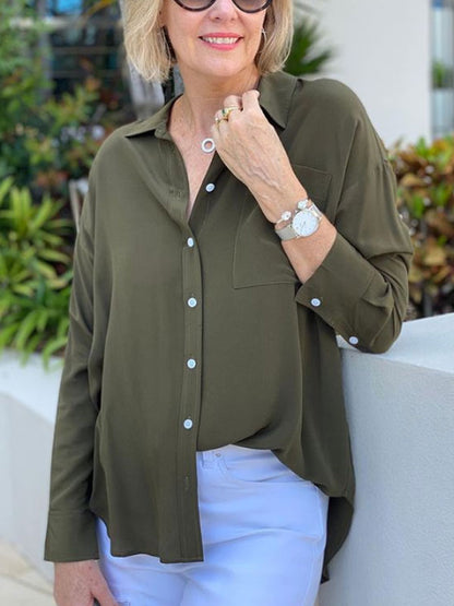 Pure Color Chiffon Daily Temperament Casual Ladies Shirt