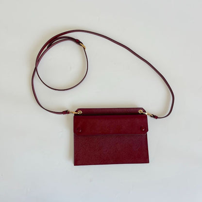 Prada Burgundy Saffiano Leather Mini Clutch Bag