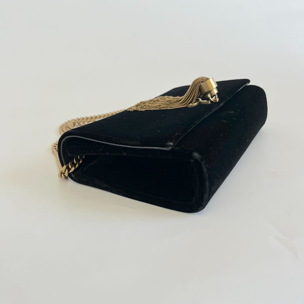 Saint Laurent Black   Velvet Kate Tassel Bag