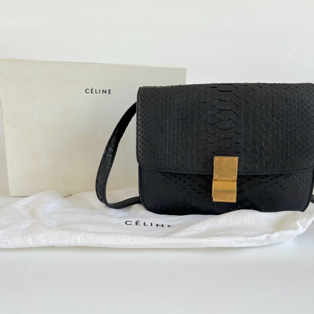 Celine black python medium classic box bag