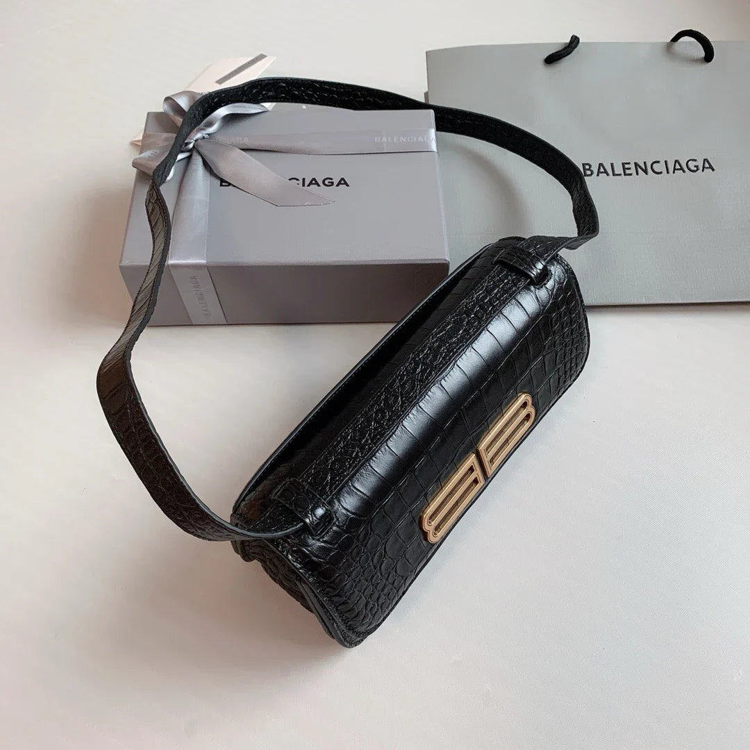 Balenciaga Gossip Small Bag Crocodile Embossed in Black Gold Hardware  23 x 12.4 x 10.4cm