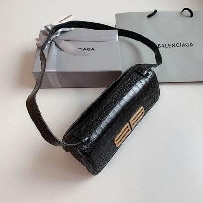 Balenciaga Gossip Small Bag Crocodile Embossed in Black Gold Hardware  23 x 12.4 x 10.4cm