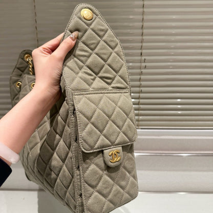 CHANEL 25C SMALL HOBO BAG SUEDE GREY 34CM
