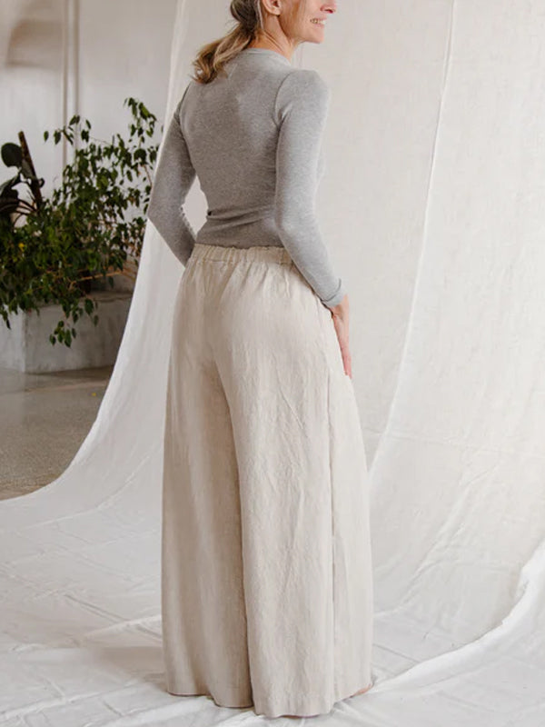 Solid Color Cotton And Linen Wide Leg Pants