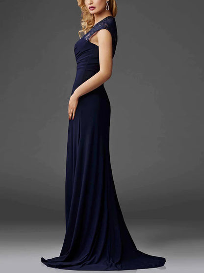 V-neck Mesh Lace Solid Color Maxi Dress