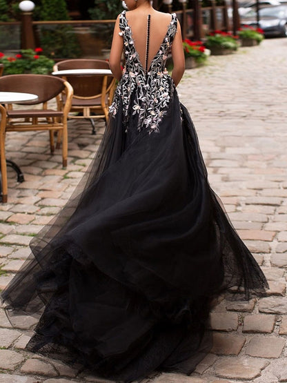 Temperament Handmade Applique Mesh Women's Gown