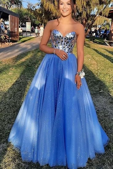 Blue/light pink/pink/black Shiny Sequins BlueTulle Sweetheart Formal Evening Dresses Long Prom Dresses gh2246
