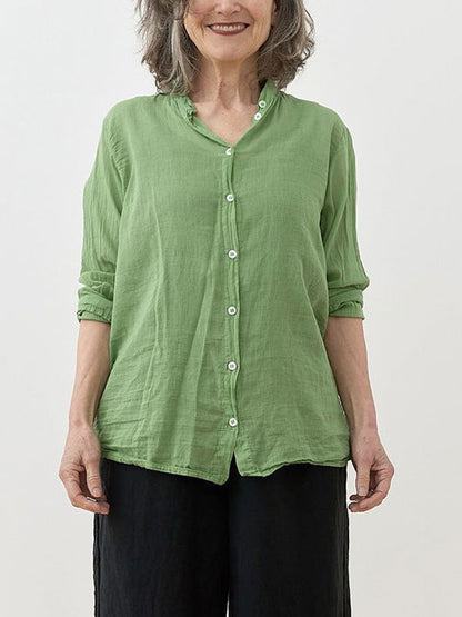 Comfortable and Simple Women's Cotton and Linen Shirt