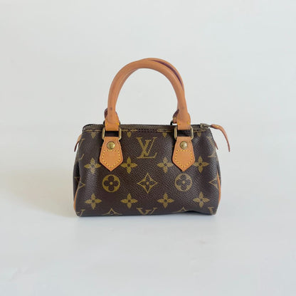 Louis Vuitton Brown Monogram Canvas Mini Speedy Shoulder Bag w Strap