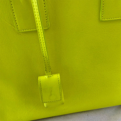 Saint Laurent Neon Yellow Leather Small Classic Sac De Jour Tote