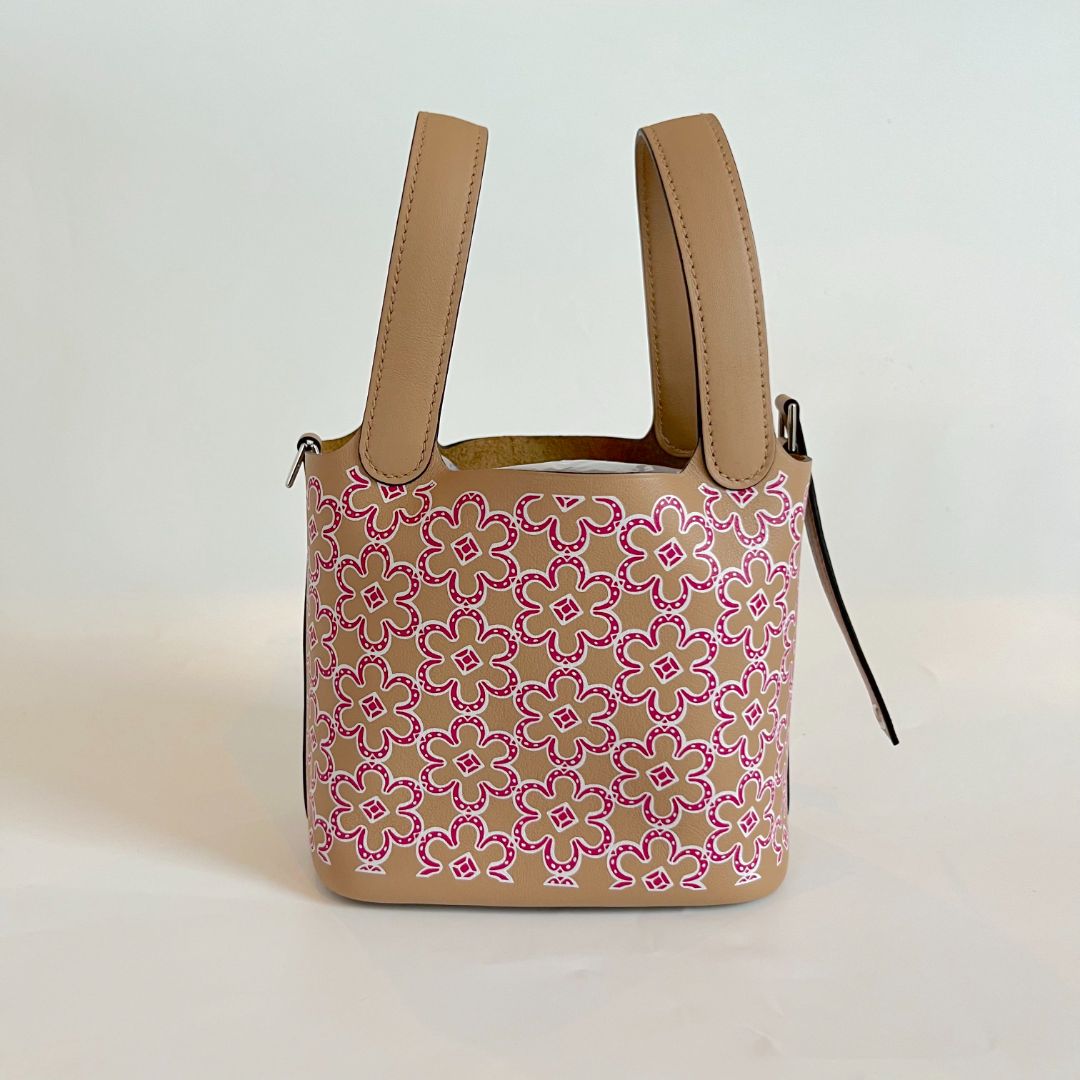 Hermès Micro Lucky Daisy Picotin 14 Swift Chai / Rose / White