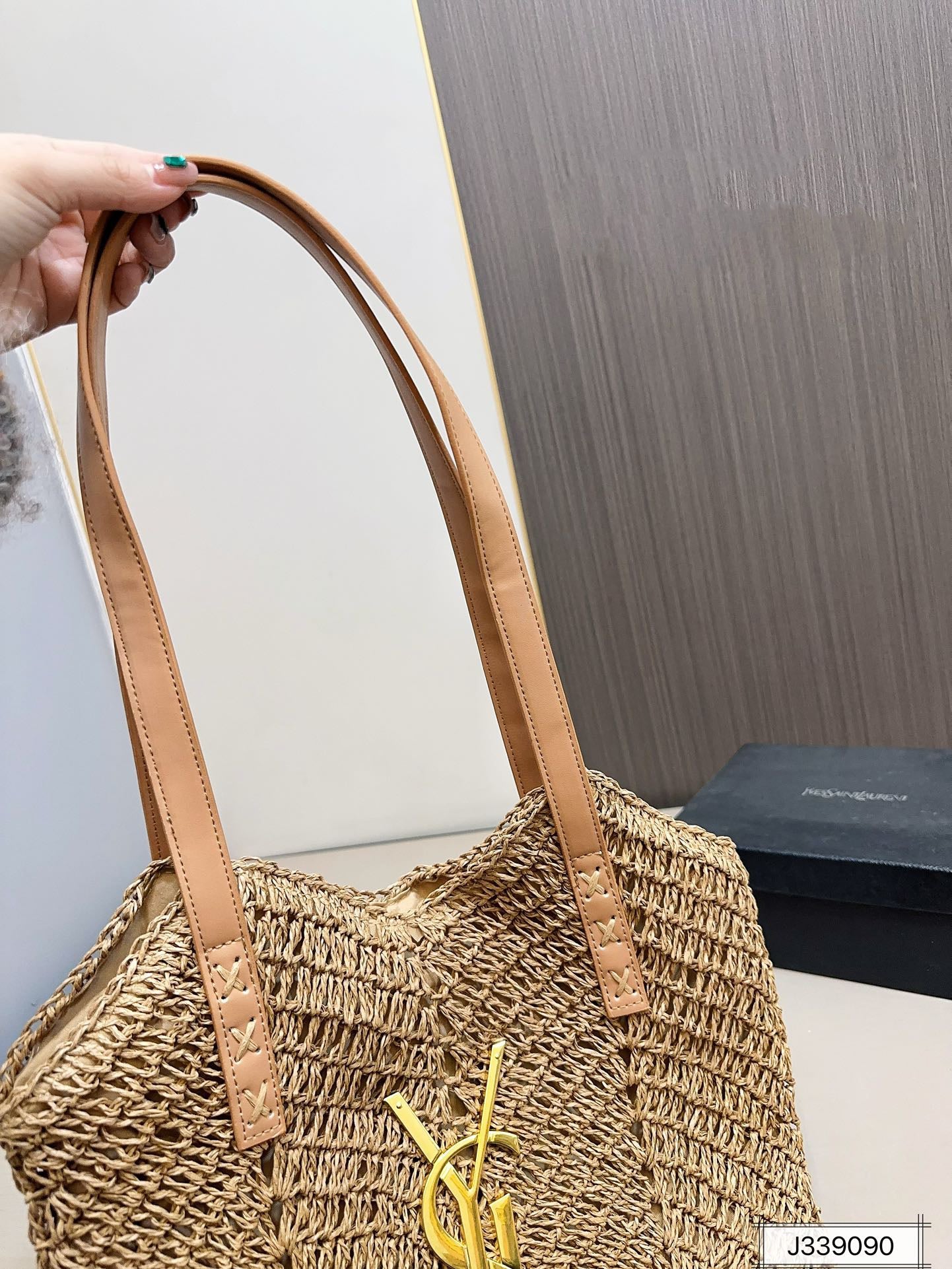 YSL SAINT LAURENT Vacation Casual Raffia Woven Tote Bag 35x32cm