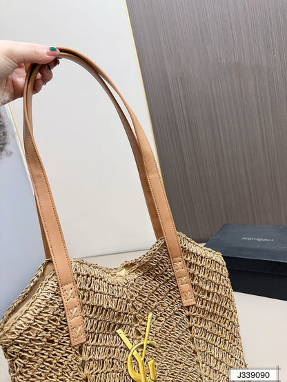 YSL SAINT LAURENT Vacation Casual Raffia Woven Tote Bag 35x32cm
