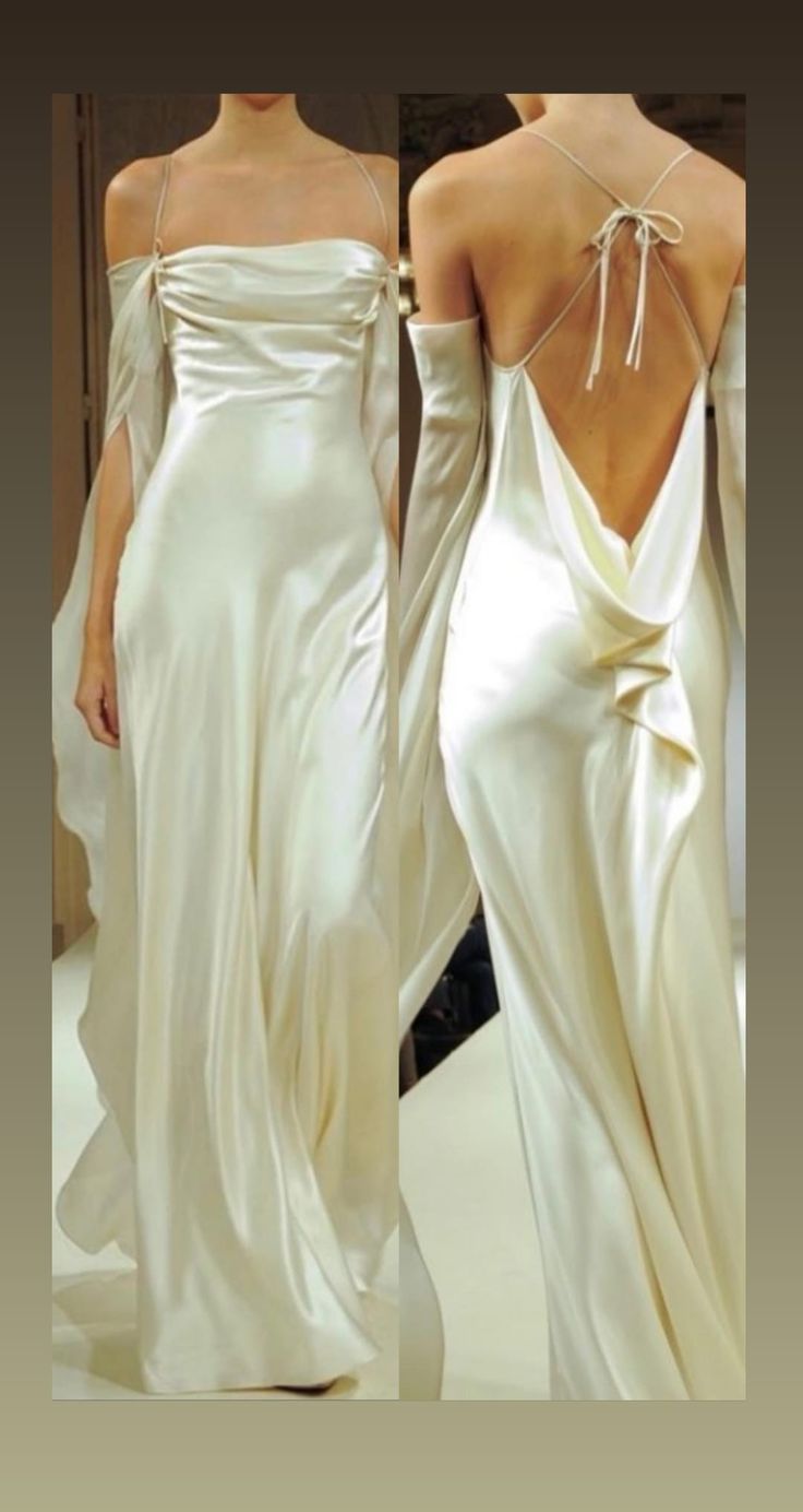 Vintage A line Strapless Long Sleeves White Silk Satin Backless Wedding Dresses P1278