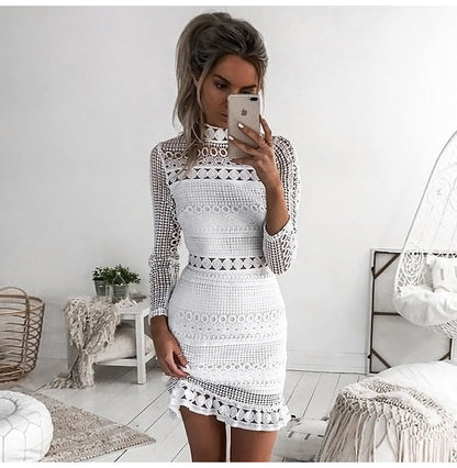 loveedsTM- Sexy White Lace Stitching Hollow Out Party Dresses Elegant Women Short Mini Summer Casual Dresses Clothes For Women
