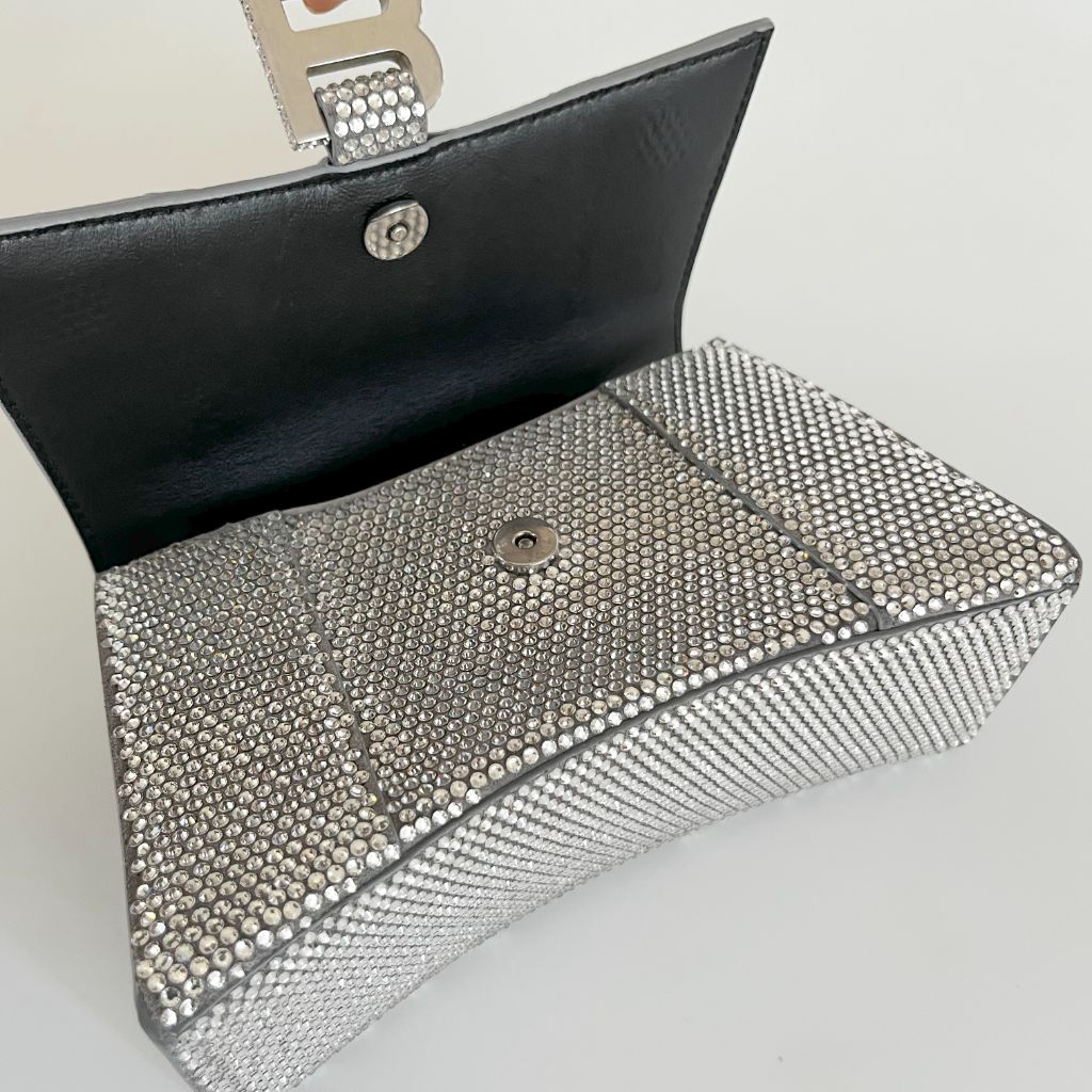 Balenciaga Hourglass XS Top Handle Bag in Rhinestones Suede Calfskin